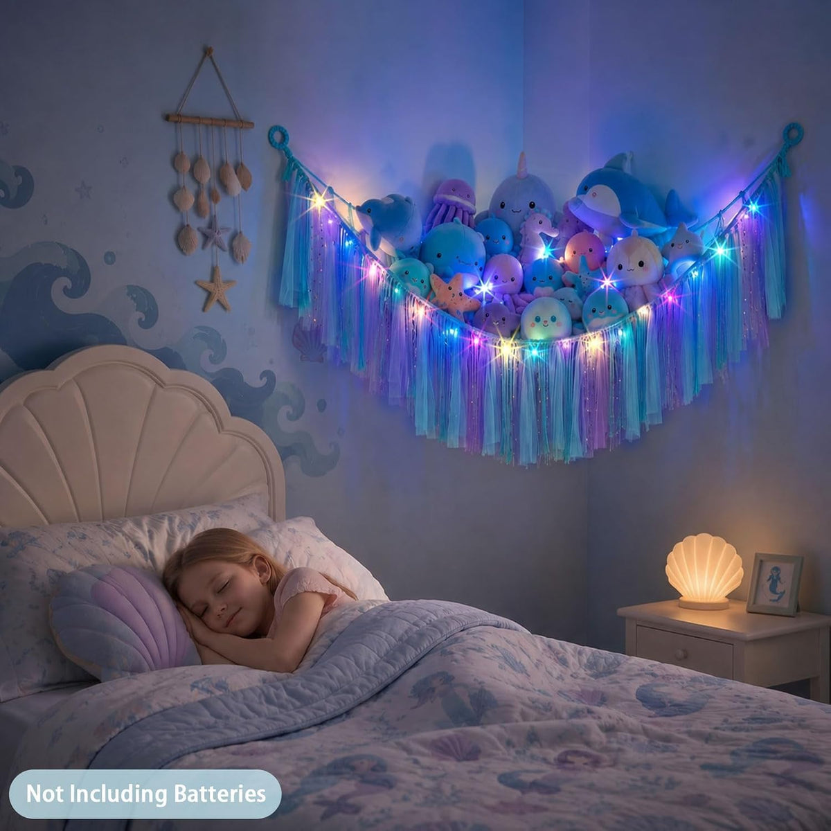 Stuffed Animals Net LED Light Toy Hammock for Kids Bedroom Storage