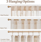 jinchan Belrose Linen Floral Kitchen Curtains 24 inch Length Embroidered - Image 8