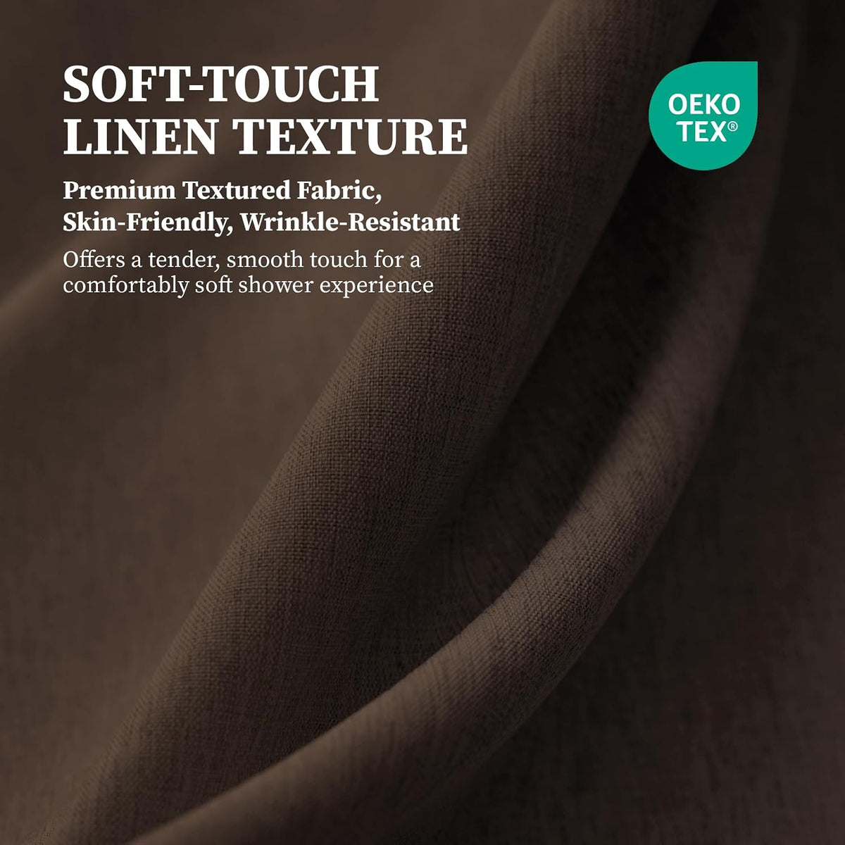 Brown Linen Textured Waterproof Thick Fabric Shower Curtain Set, 72x72