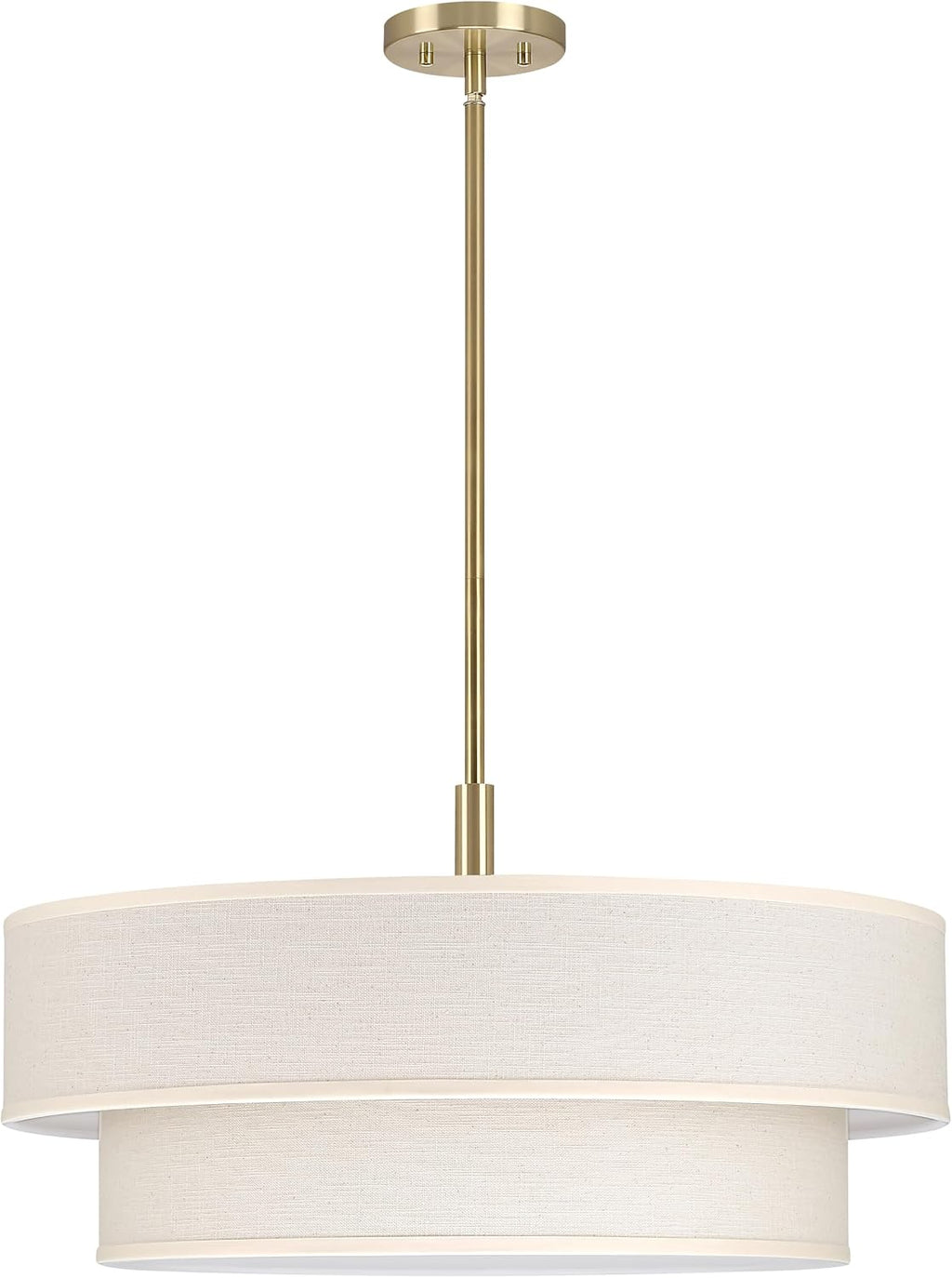 2 Tier 21" Black Semi-Flush Mount Light Cream Fabric Drum Shade