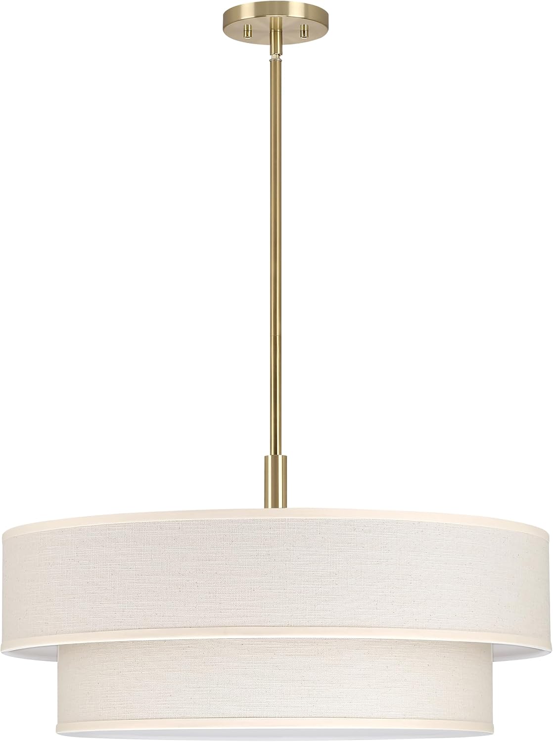 2 Tier 21" Black Semi-Flush Mount Light Cream Fabric Drum Shade