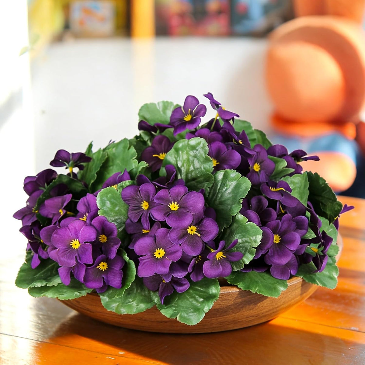 10 Pcs Artificial African Violets, Purple 9 Inches Flowers