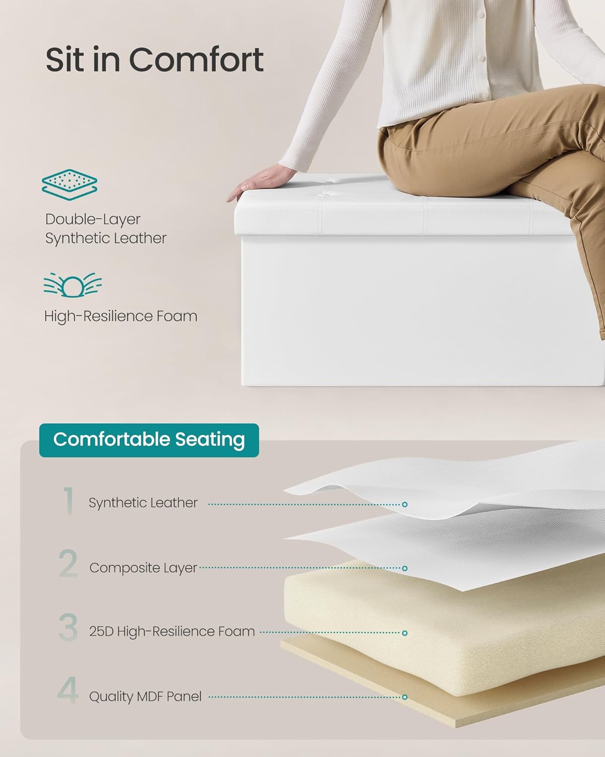 SONGMICS Storage Ottoman Bench, 43.3 Inches Folding Foot Rest Stool