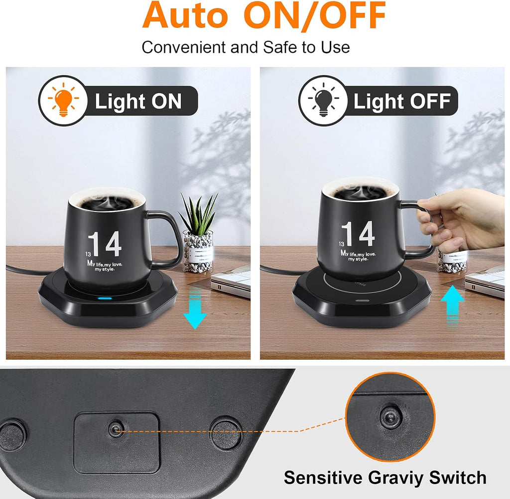 Coffee Mug Warmer: Smart Beverage Heating Plate Candle Wax Cup Warmer Electric Thermostat Coaster for Hot Coffee Milk Tea Water Cocoa Desk Home Office Use (R1 Black)