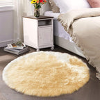 Latepis Yellow Rug for Bedroom Circle Faux Sheepskin Fur Round Rugs 5ft Furry - Image 2