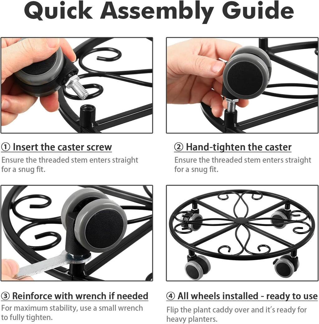 3 Pack Plant Caddy with Wheels & Saucers, Heavy Duty 13.5 Inch Metal Plant Stand with Wheels, Plant Dolly Rolling Plant Stand Plant Roller with Casters for Indoor and Outdoor, Bronze