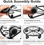 3 Pack Plant Caddy with Wheels & Saucers, Heavy Duty 13.5 Inch Metal Plant Stand with Wheels, Plant Dolly Rolling Plant Stand Plant Roller with Casters for Indoor and Outdoor, Bronze