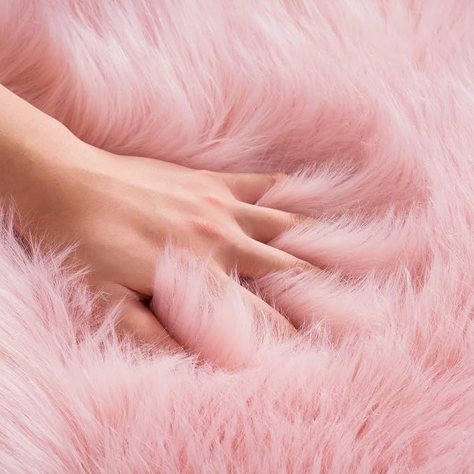 Ciicool Faux Sheepskin Rug Soft Faux Fur Rugs Pink Fluffy Rugs Chair Couch - Image 4