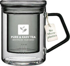 Pure And Easy Tea, Glass Tea Infuser Mug with Lid - Plastic-Free Borosilicate Steeping Cup for Loose Leaf Tea and Tisanes, 400 mL/13.5 oz