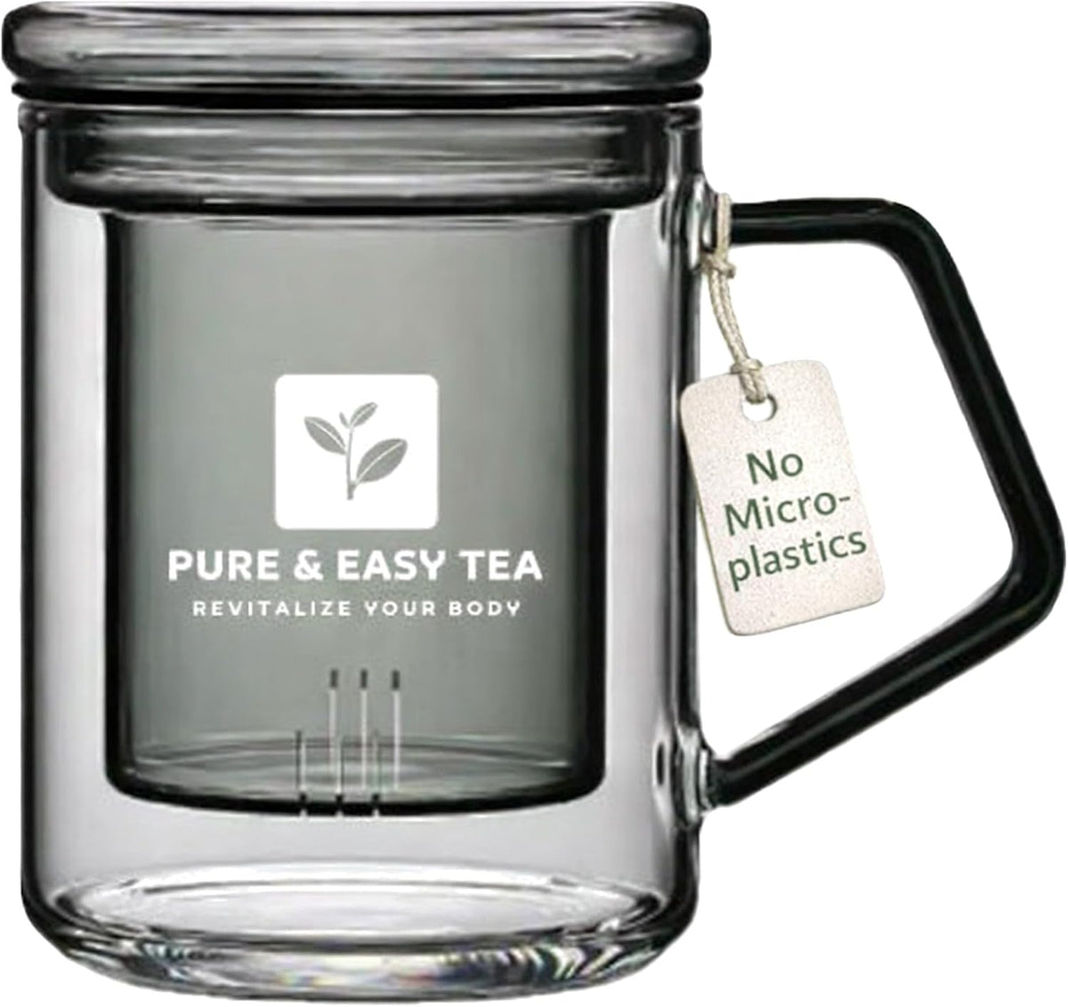 Pure And Easy Tea, Glass Tea Infuser Mug with Lid - Plastic-Free Borosilicate Steeping Cup for Loose Leaf Tea and Tisanes, 400 mL/13.5 oz
