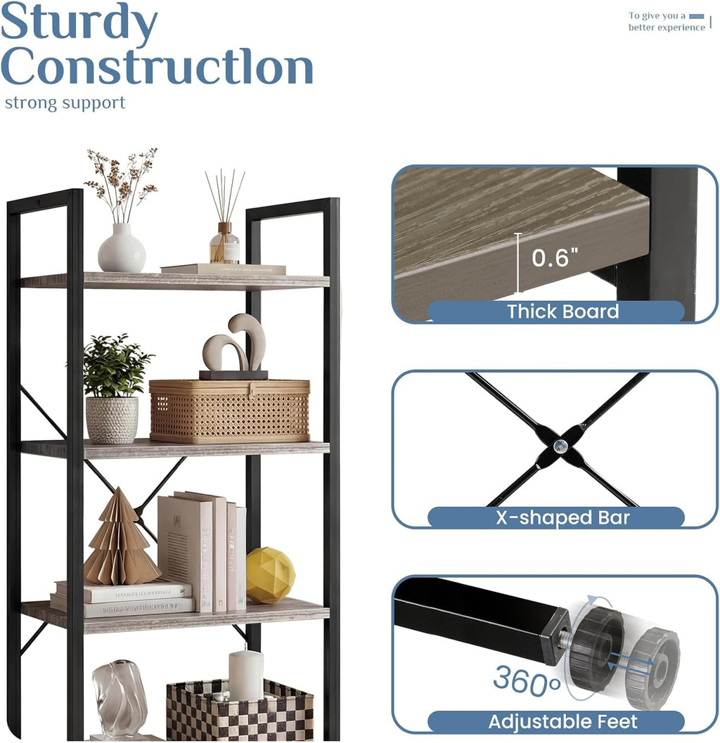 DUMOS 4 Tiers Open Bookshelf, Classic Freestanding Tall Display Shelf
