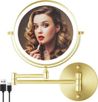 8" Wall Mounted Lighted Makeup Mirror, 1X/10X, Gold