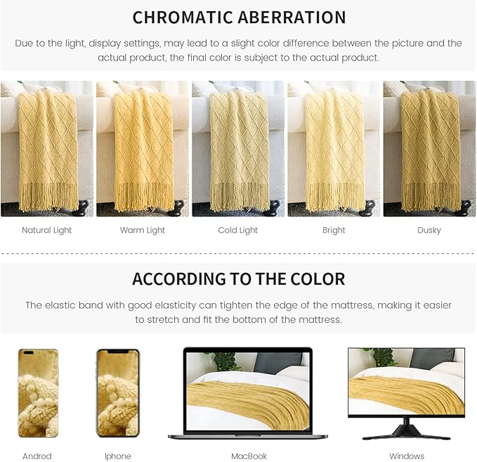 BOURINA Mustard Throw Blanket 50x60 Inches Throw Textured Solid Soft Sofa Couch - Image 7