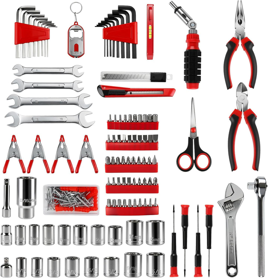 229 Piece Tool Set for Home, Household Basic Repair Tool Kit with Storage ToolBox, Hand Tool Set for Home, Socket Wrench Set for Car, Garage