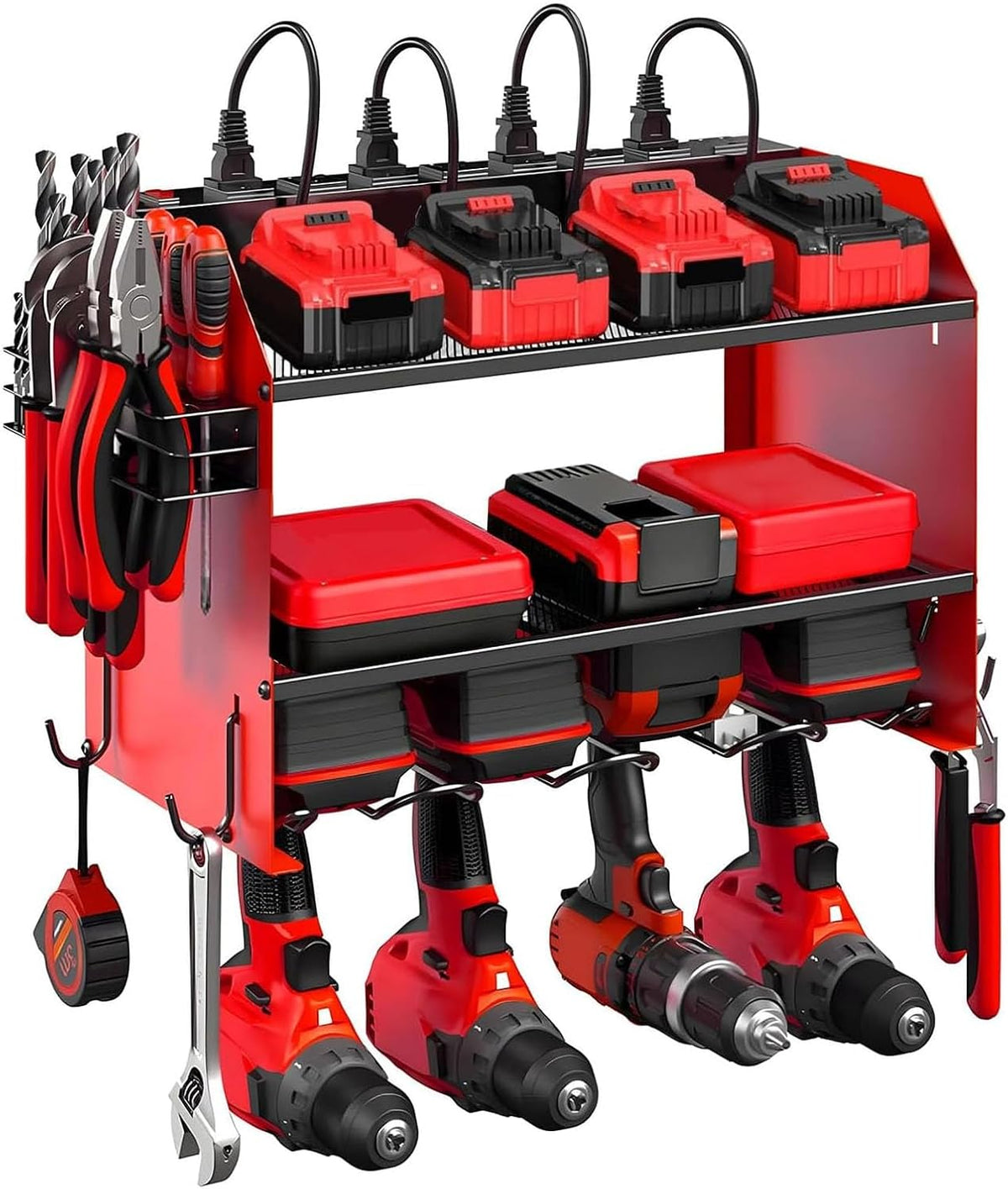 Large Power Tool Organizer Wall Mount, 4 Layer Heavy Duty 8 Cordless Drill Holder Tool Storage Rack, Load 400lbs Utility Power Tool Rack for Garage,Workbench,Workshop,Gifts for Men