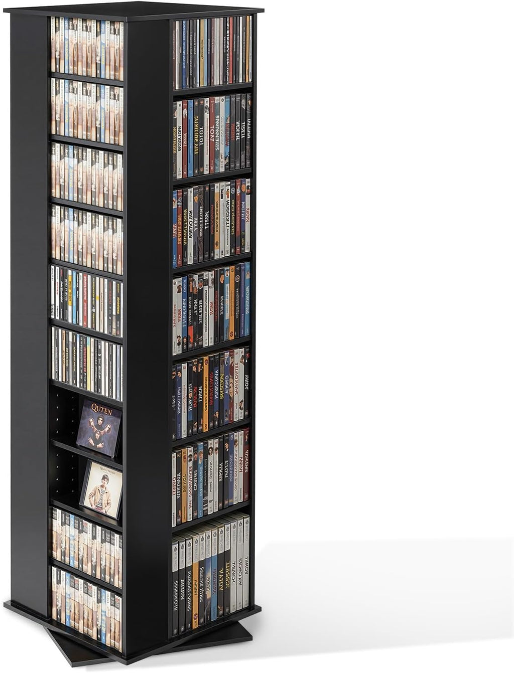 VEVOR Media Storage Cabinet, CD Rack Tower, 34 Compartments Rotating Media Tower Rack for CDs, DVDs, Books and Game Discs, DVD Stand for Living Room, Home Office and Recording Room, Black
