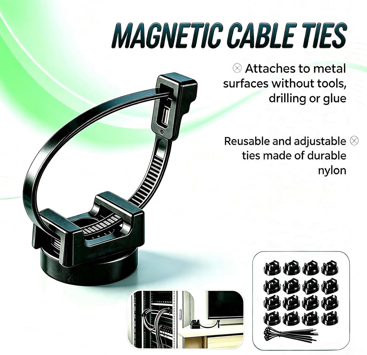 25 Pcs zbab1 Magnetic Zip Tie Mount Base, 35LBS Strong Magnetic Wire Holder & Cable Clips,Magnetic cable management for cars, offices, homes, and boats Diameter 25mm