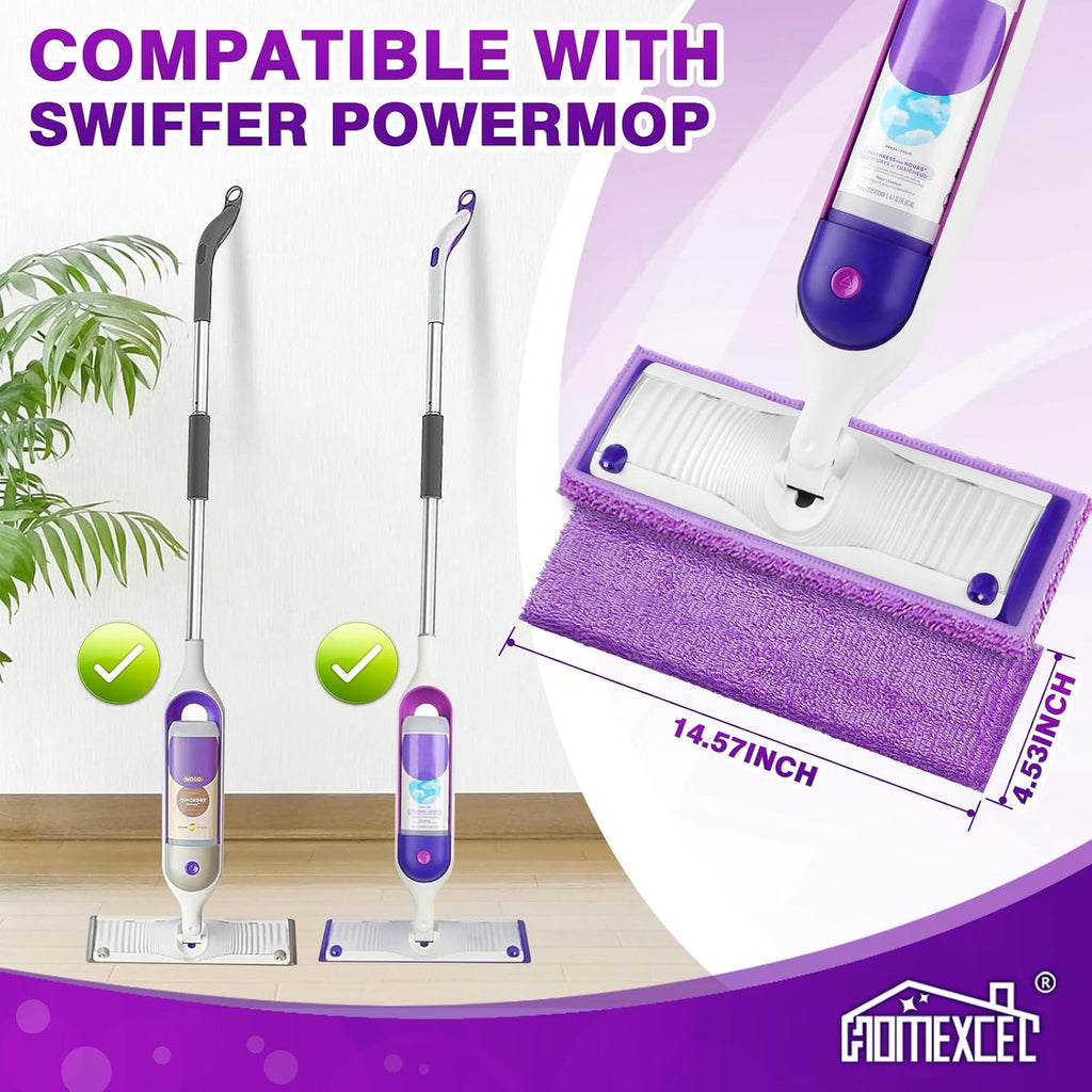 HOMEXCEL Microfiber Mop Pads 8 Pack for Swiffer PowerMop 13"-15" Washable