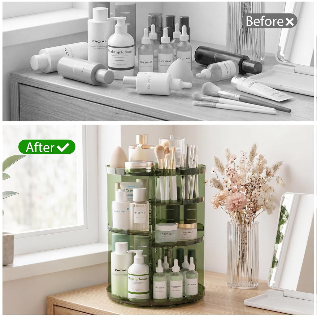 Rotating Makeup Organizer with DIY 8 Adjustable Layers, Clear Green