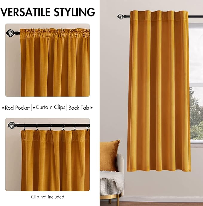 MIULEE Velvet Curtains 63 inch Length 2 Panels - Image 2