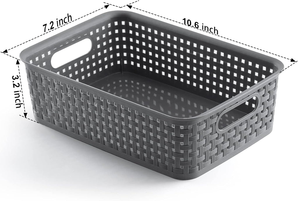 NETANY Plastic Storage Baskets - 8 Pack, Gray, Durable, Easy to Use, Flexible, Multi-Purpose, Ideal for Closets, Cabinets, Shelves, Countertops