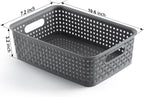 NETANY Plastic Storage Baskets - 8 Pack, Gray, Durable, Easy to Use, Flexible, Multi-Purpose, Ideal for Closets, Cabinets, Shelves, Countertops