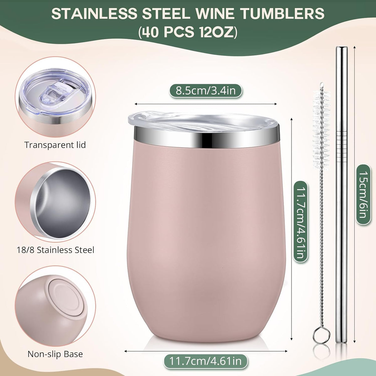 Sieral 40 Pack Insulated Wine Tumblers Bulk 12oz, Dark Color
