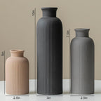 Modern Ceramic Vase Set, Black Ribbed Matte Design, 3-Piece Decorative Vases for Home, Living Room, Office (Black Mix)
