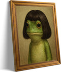 Vintage Gold Framed-Whimsical Frog Wall Art,Eclectic Frog Canvas Prints,Retro Animal Picture Artwork Wall Decor for Living Room Bedroom Bathroom 9x11-inch