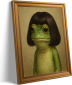 Vintage Gold Framed-Whimsical Frog Wall Art,Eclectic Frog Canvas Prints,Retro Animal Picture Artwork Wall Decor for Living Room Bedroom Bathroom 9x11-inch