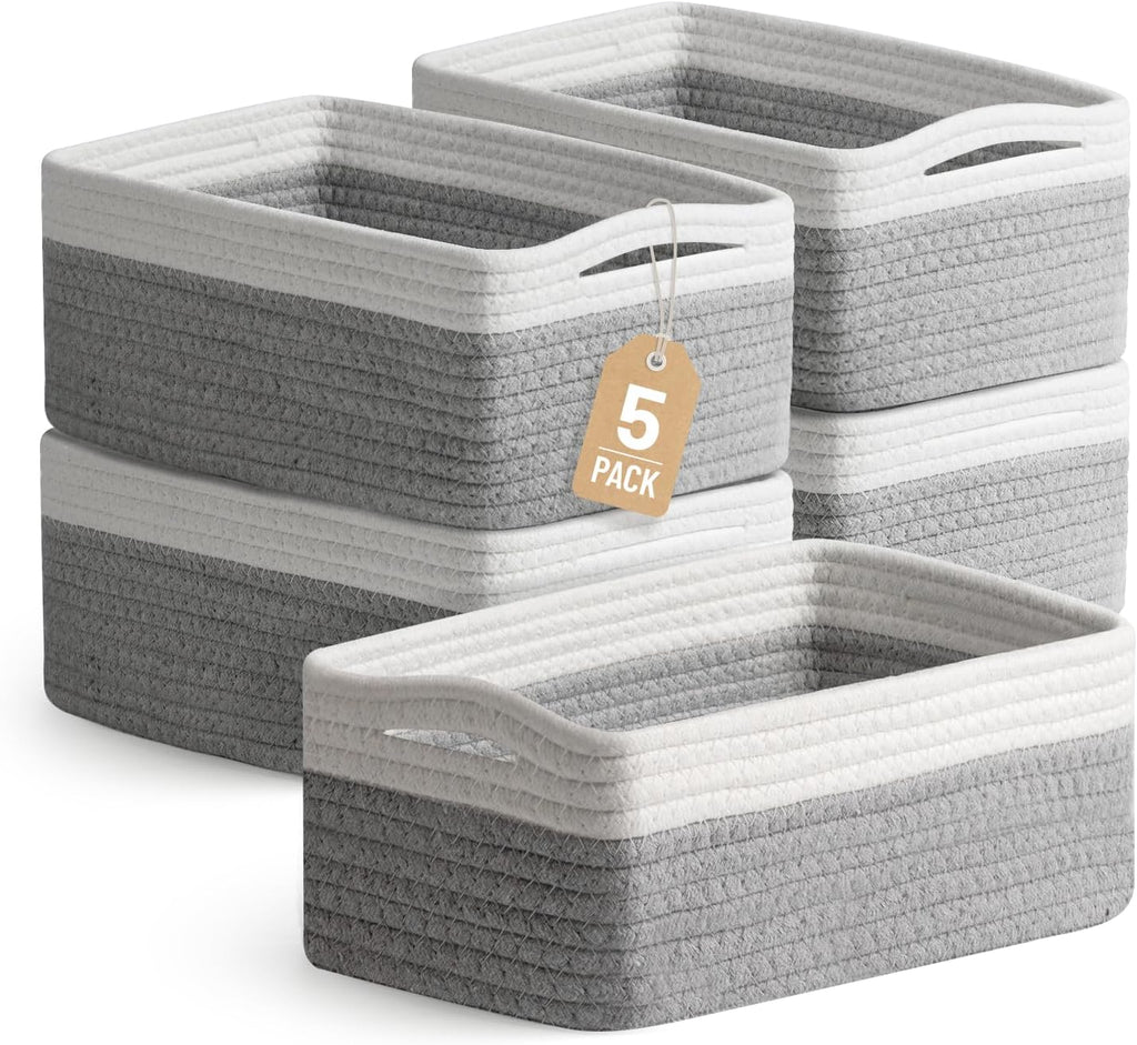 5 Pack Small Woven Storage Baskets for Shelves, Gift Baskets Empty