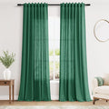 Dark Green Linen Curtains 90 Inch Long 2 Panels Set by Nanspring
