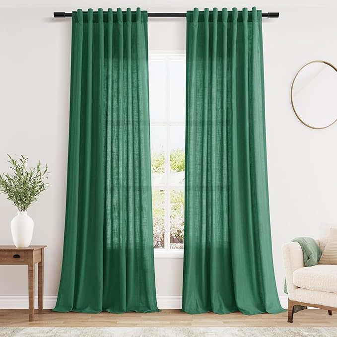 Extra Long Dark Green Linen Curtains 120 Inch by Nanspring