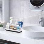 Marble Bathroom Countertop Organizer - Detachable 7 Slots Kids Electric Toothbrush and Toothpaste Holde Drainage for Bathroom Accessories Organization Counter Vanity Storage, Black