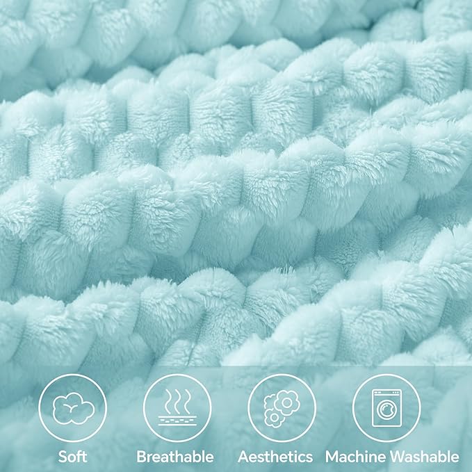 BEDELITE Fleece Blanket Twin for Bed Couch, 3D Jacquard Decorative Cloud Blue - Image 3