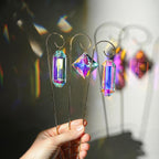 7 Pcs AB Colored Crystal Suncatcher Small Trellis Golden Plant Potted Stake
