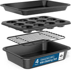 Bakken 4-Piece Bakeware Sets, Nonstick Carbon Steel Baking Sheet, Stackable Space-Saving Bakeware, Dishwasher Safe, Stain-resistant, PFOA, PFOS, & PTFE Free, Oven Safe Up To 450°F, Gray Marble