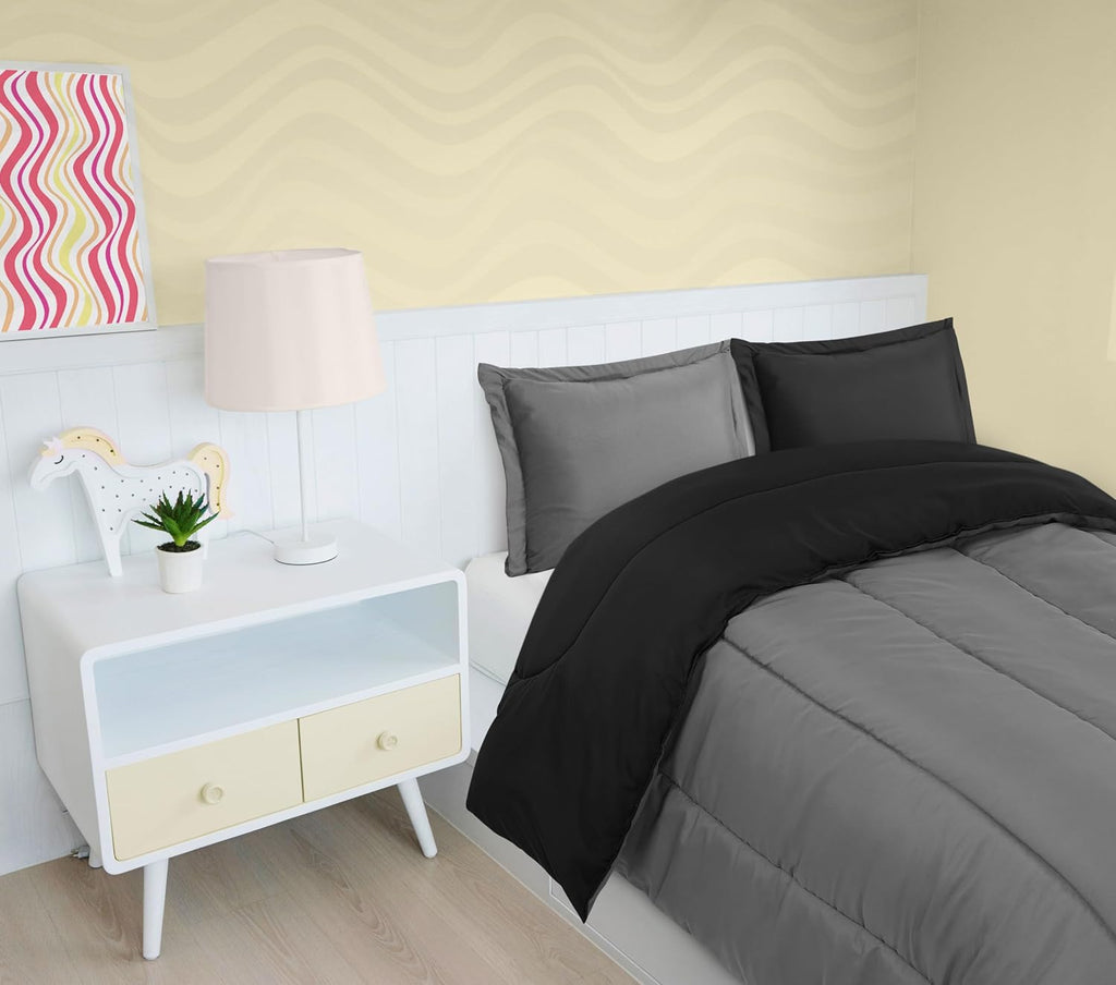 Utopia Bedding 3 Pc Kids Twin Comforter Set, Black/Grey