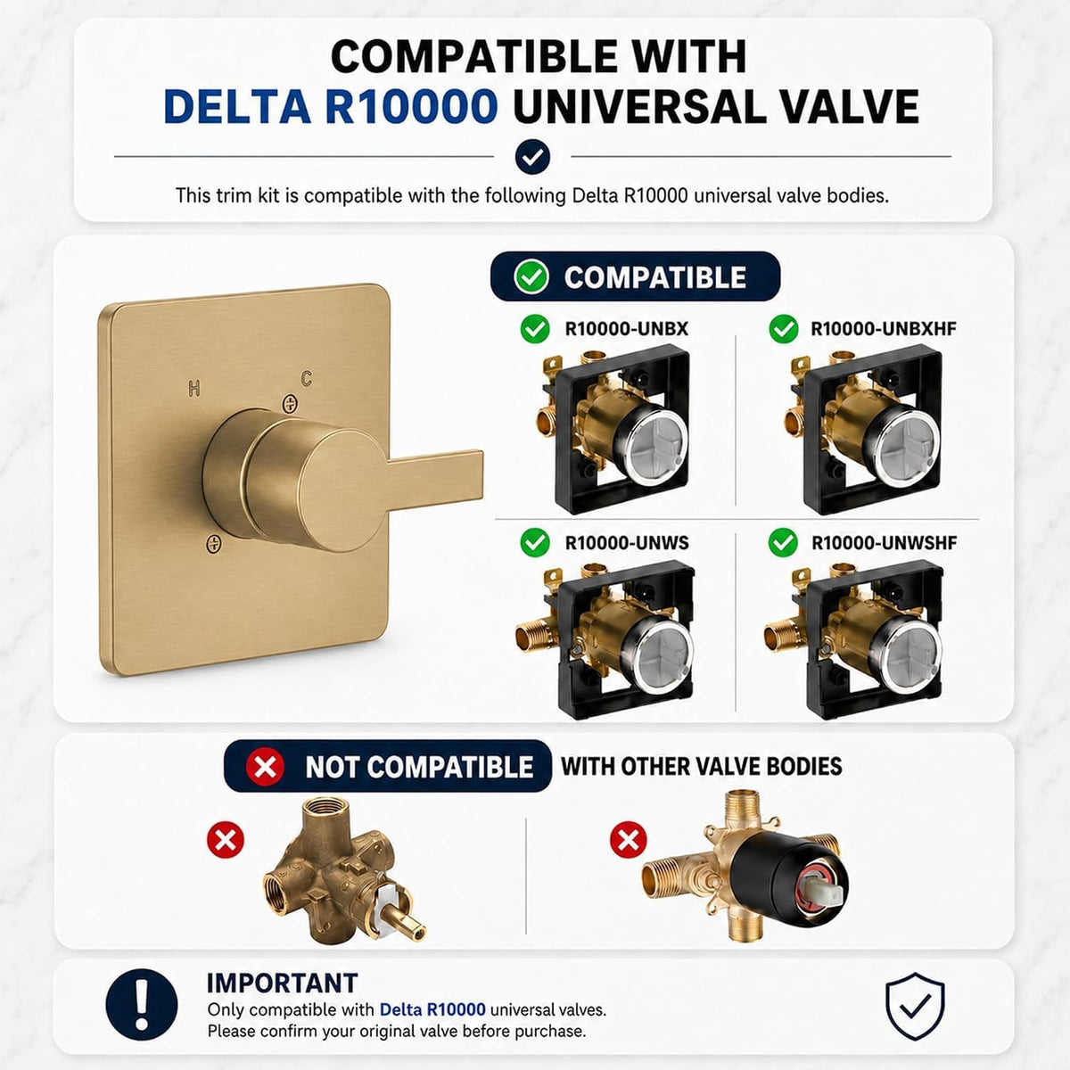 Replacement for Delta 13/14 Series Shower Trim Kit, Compatible with Delta R10000 Tub Shower Faucet Set, Brushed Gold Shower Head and Handle Set,Champagne Bronze (Cartridge and Valve Not Included)