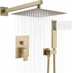 BWE 12 Inch Brushed Gold 2-Faction Wall Mounted Bathroom Shower System Set
