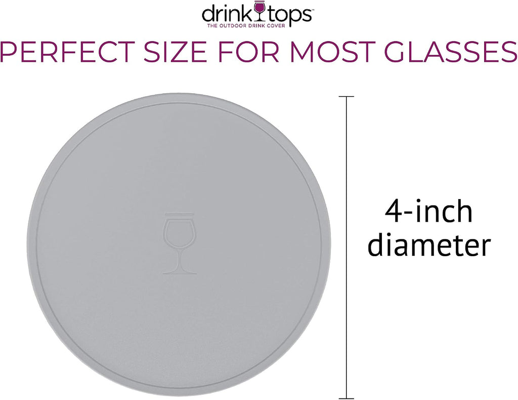 Drink Tops Tap & Seal Outdoor Drinking Glass Cover - Gently Suctions to Glasses to Keep Particles Out & Reduce Splashing - For Wine Glasses, Coffee & Tea Mugs, Beverage Glasses & More - 4pk