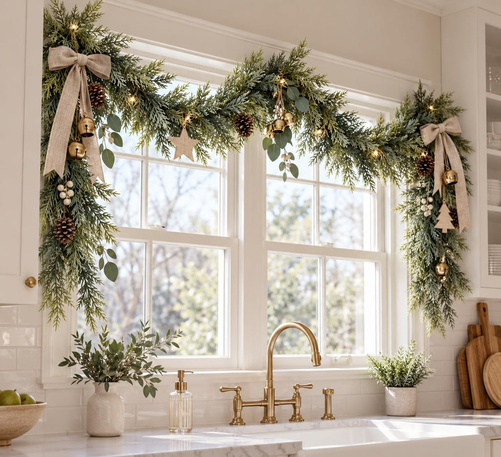 2PCS 6FT Real Touch Artificial Cedar Garland for Christmas Decor