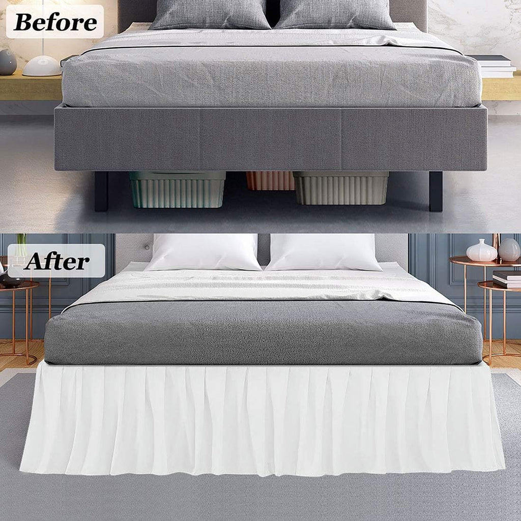 Ruffled Bed Skirt with Split Corners Three Side Coverage-King Size Dust Ruffles Bed Skirts 15 Inch Drop Expertise Tailored Fit Wrinkle Free Bed Skirt Dust Ruffle (King 15 Drop-White)
