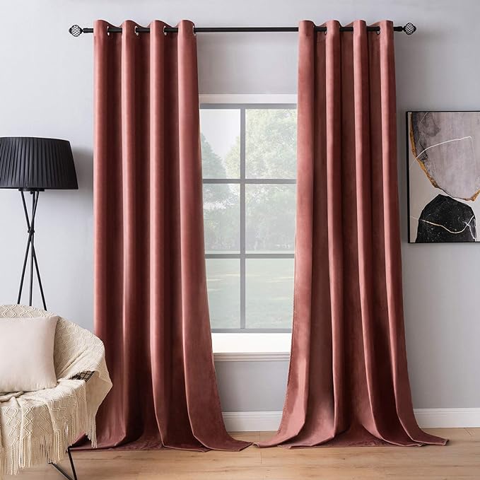 MIULEE Elegant Velvet Curtains Dusty Rose Pink Grommet Curtains Thermal by MIULEE