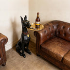 29-Inch Black Resin Geometric Doberman Statue with Tray, Dog Side Table