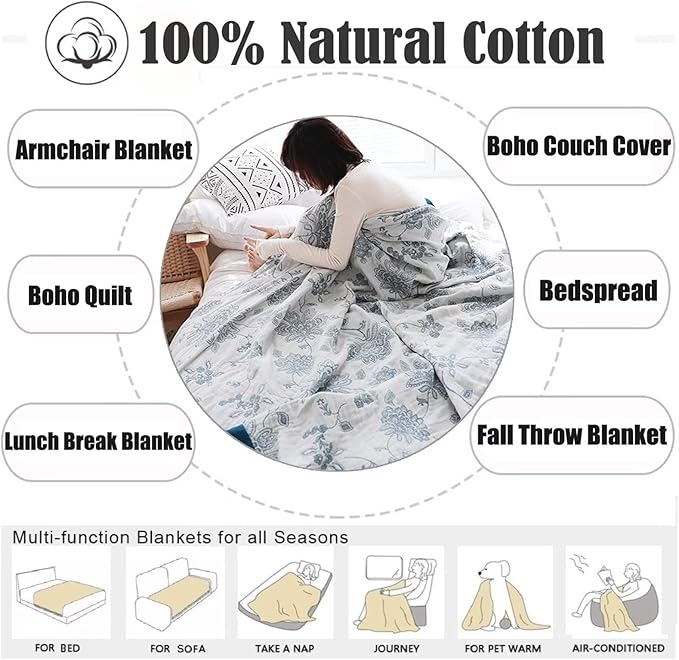 MSGKV Boho Throw Blanket for Bed 80''x90'', 100% Cotton Reversible Woven - Image 6