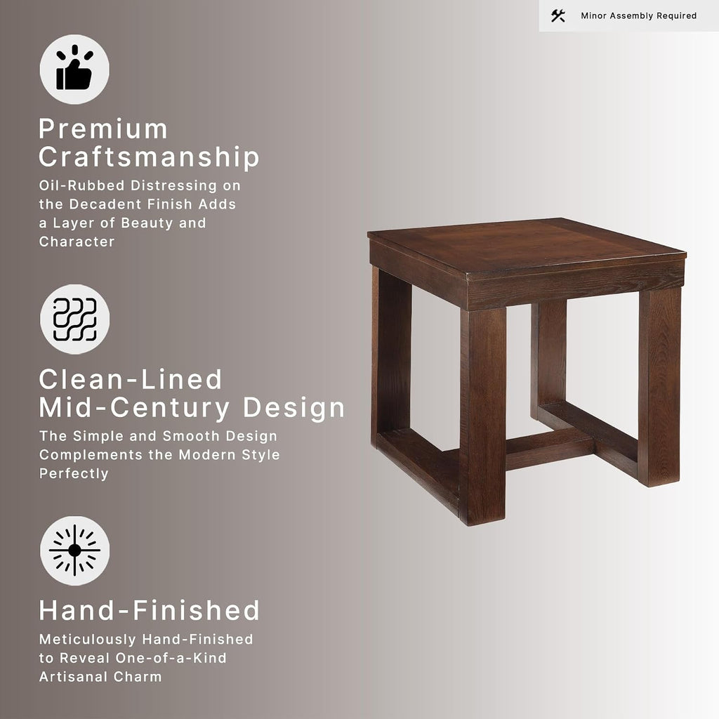 Signature Design by Ashley End Table, Oversized Square, Dark Brown