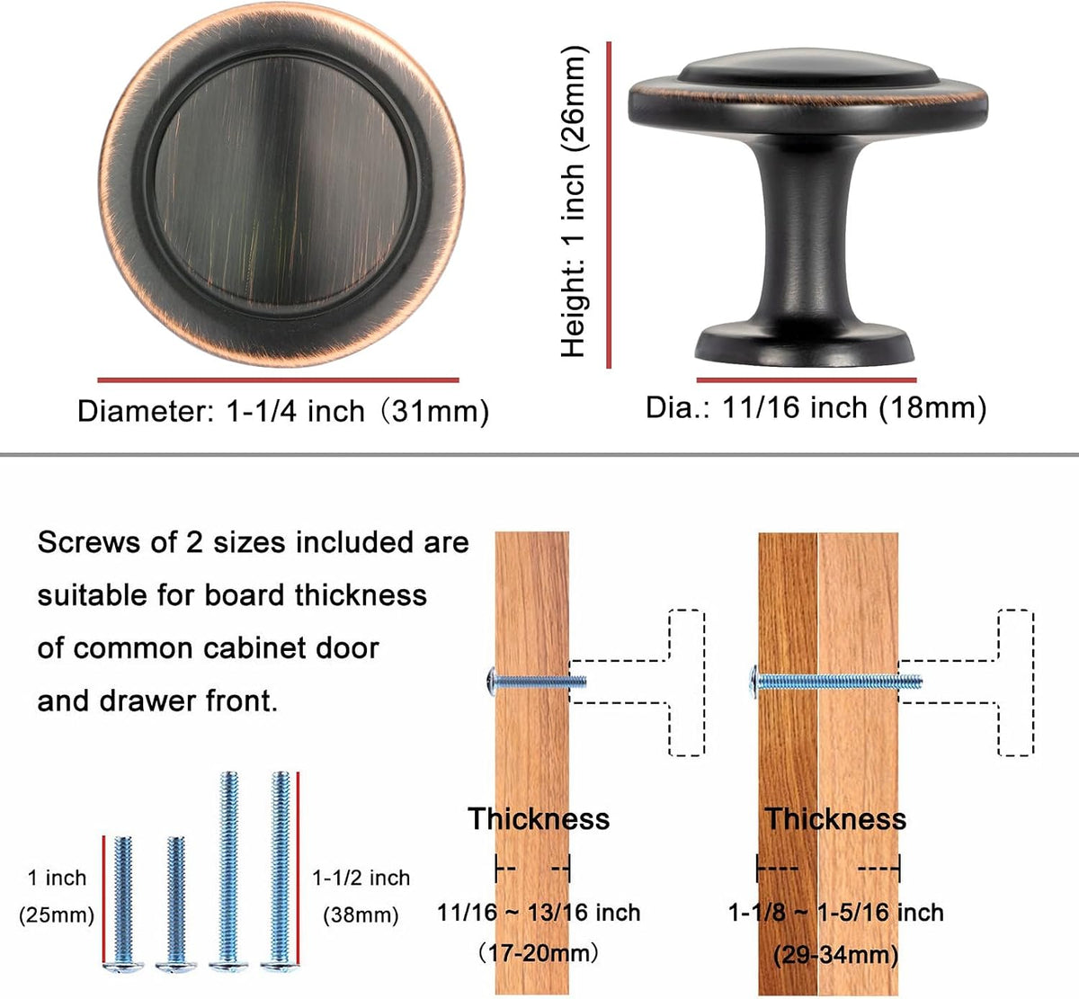 KOOFIZO 10 Pack Oil Rubbed Bronze Cabinet Knobs Pull Round Single Hole 1960