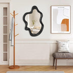 Large Irregular Wavy Mirror Modern Cloud Wall Mirror Asymmetrical Wooden Framed Wall Mirror Wall Mounted Unique Shape Vanity Artistic Mirror Decor for Bedroom Living Room Bathroom Entryway