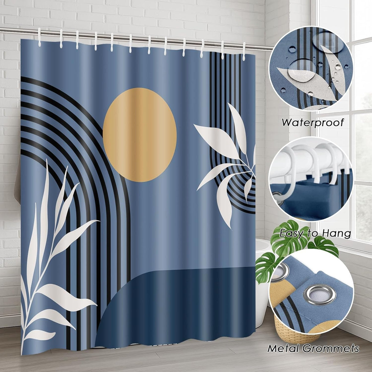 Bathroom Sets with Shower Curtain and Rugs, Set of 4, Boho Modern